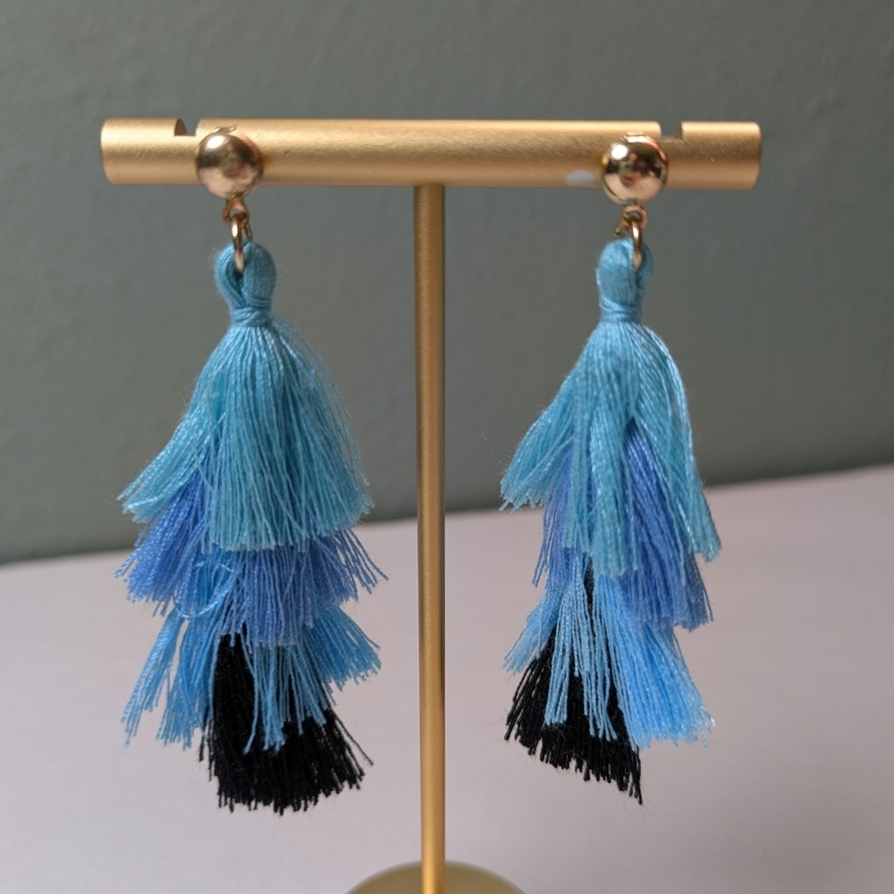Blue Tiered Tassel Earrings
